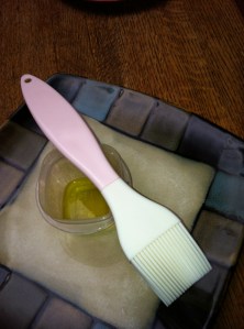 This rubber-tipped brush coated the vegetables with olive oil (a little more that a tablespoon for the whole batch)