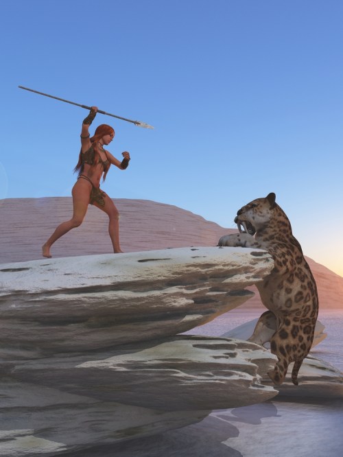 caveman, saber-toothed tiger, cavewoman, hunter, hunting, prehistoric, paleo diet